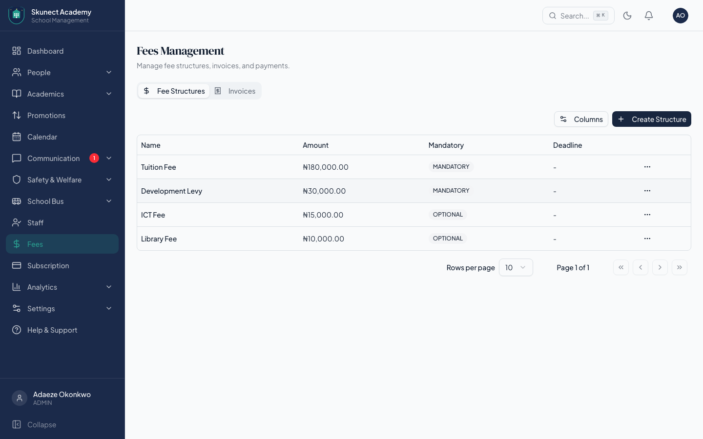Fee Management